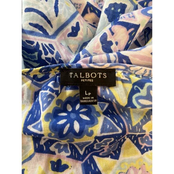 Talbots Coastal Colorful Peasant Blouse Blue Floral Patchwork 3/4 Sleeve SZ LP - Picture 5 of 6